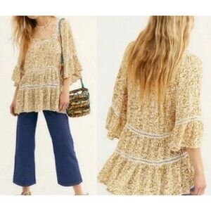 Free People Talk About It Tunic in an ivory color with a floral pattern size xs